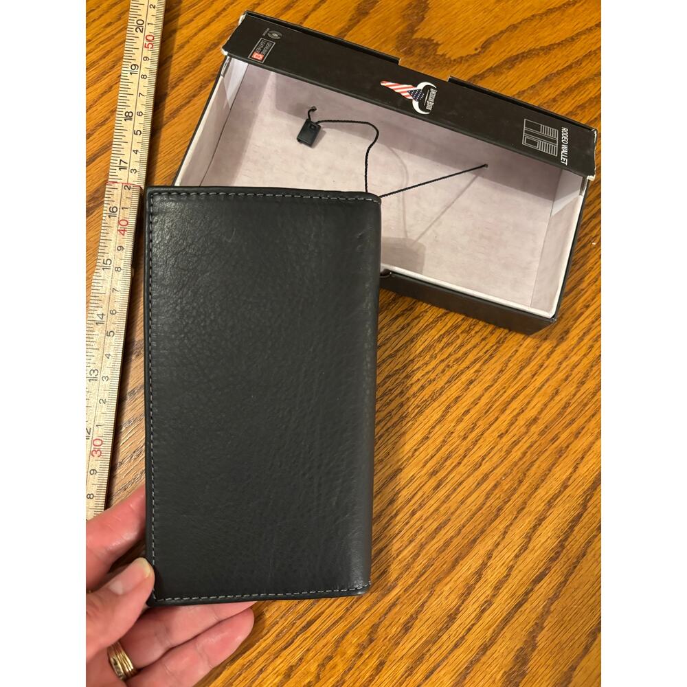 American Bison Rodeo leather checkbook style men wallet billfold RDF protection - Picture 3 of 5